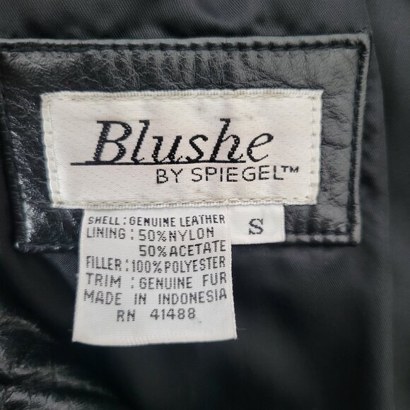 Blushe By Spiegel Classic Vintage Black Leather Jacket w/ Removable Fur Trim EUC - Picture 9 of 11